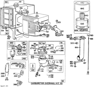 Carb Assembly Fuel Tank, A/C Diagram and Parts List for 193401-0121-XX  Briggs and Stratton Engine